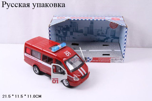 9098-A инерц. "Автопарк" фургон пожарная служба со звуком и светом 17,5см