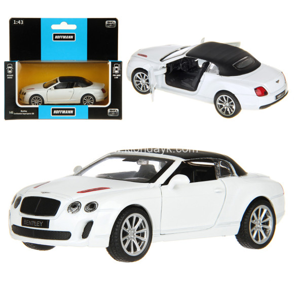 122229 Машина металлическая 1:43 Bentley Continental Supersports Convertible ISR. дв.откр., цв.белый., инер в/к 14*7*13