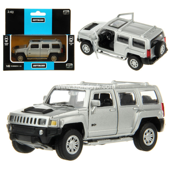 126385 Машина металлическая 1:43 Hummer H3. Дв.Откр., цв.сереб., инерц. в/к 15*7*13 