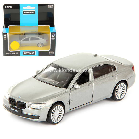 58008 Машина металлическая 1:46 BMW 760 LI. Дв.Откр., цв. сереб., инерц. в/к 15*7*13