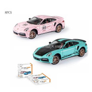 2405В/2 Машина металл Порше 911 Turbo S в д/б 8шт 1:24 , открываются двери, капот, багажник и крутятся колеса. При нажатии на капот или открытии дверей, издаются звуковые и световые эффекты. Модель оснащена инерционным механизмом (ОТГРУЖАЕТСЯ КРАТНО ДИСПЛ