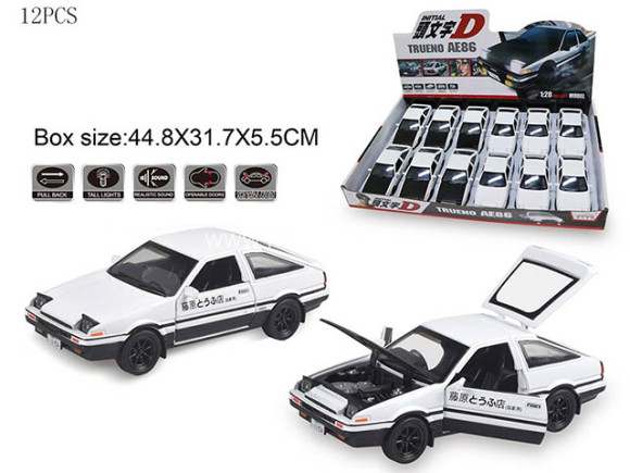 32127/2 Машина металл Toyota Trueno AE86 1:28. В д/б 12 шт., Свет, звук, двери, багажник, капот открываются, пуллбэк.(ОТГРУЖАЕТСЯ КРАТНО ДИСПЛЕЯ) цена за 1шт 32127/2 Машина металл Toyota Trueno AE86 1:28. В д/б 12 шт., Свет, звук, двери, багажник, капот открываются, пуллбэк.(ОТГРУЖАЕТСЯ КРАТНО ДИСПЛЕЯ) цена за 1шт