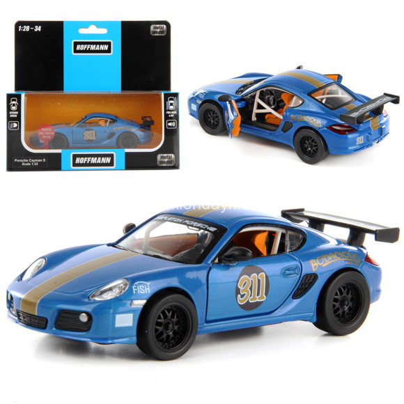 102788 Машина металлическая  Porsche Cayman (987) Race Version  1:32, звук/свет, двери откр.,инерц в/к 18*9*16